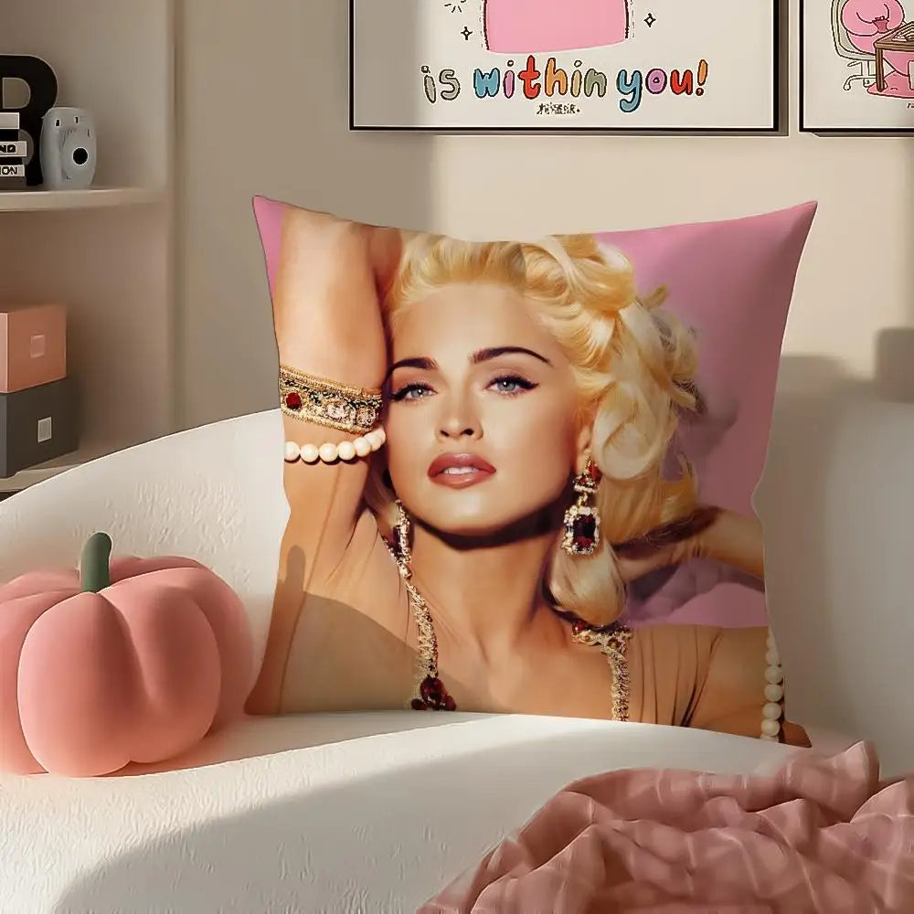 Iconic Pop American Singer M-Madonna Cushion Cover Pillowcase Short Plush Invisible zipper Room Sofa Cushion Cover
