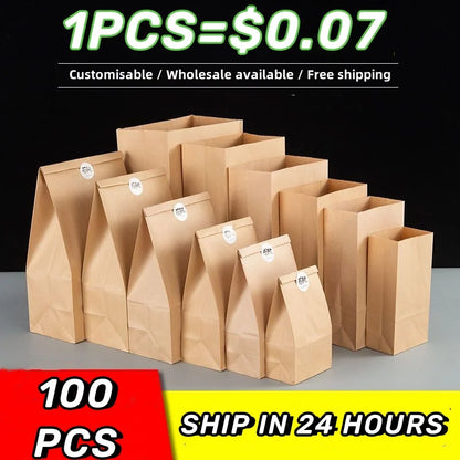 Wholesale Kraft Paper Bags Food Small Gift Sandwich Bread bag Hamburger Baking Takeaway Pouches Lunch Grocery Packaging Bag