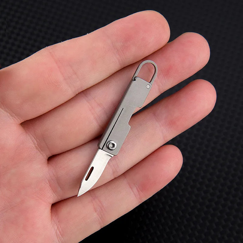 Titanium alloy folding mini knife, portable hanging keychain, unboxing, express delivery knife, household all-in-one knife