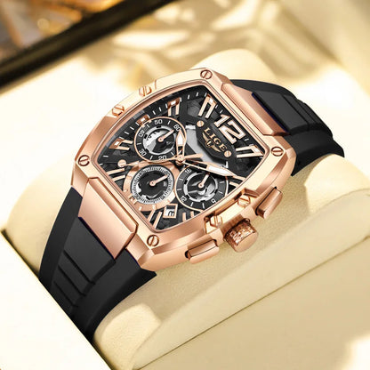 LIGE Sports Man Watch Tonnea Hollow Design Quartz Men Wristwatches Chronograph Waterproof Luminous Silicone Strap Watches Male