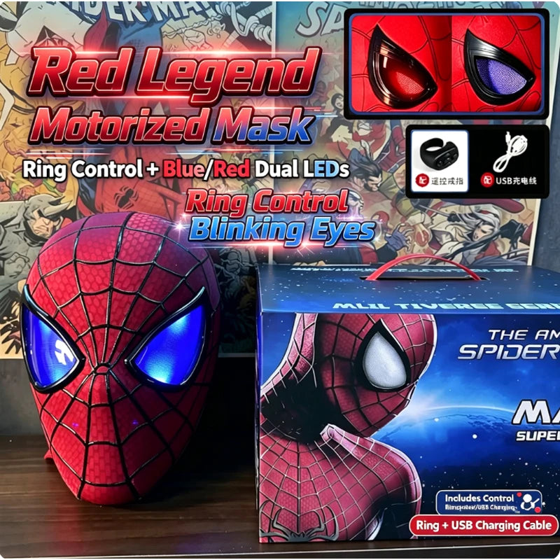 In Stock Miles Spider-Man 1:1 Scale Electronic Mask With Moving Glowing Eyes Ring Control Cosplay Toy Gift For Boys Gift