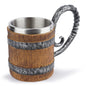 Wooden Barrel Beer Cup Stainless Steel Coffee Mug Viking Style Vintage Beer Mug Double Wall Drinking Cup Halloween Bar Drinkware