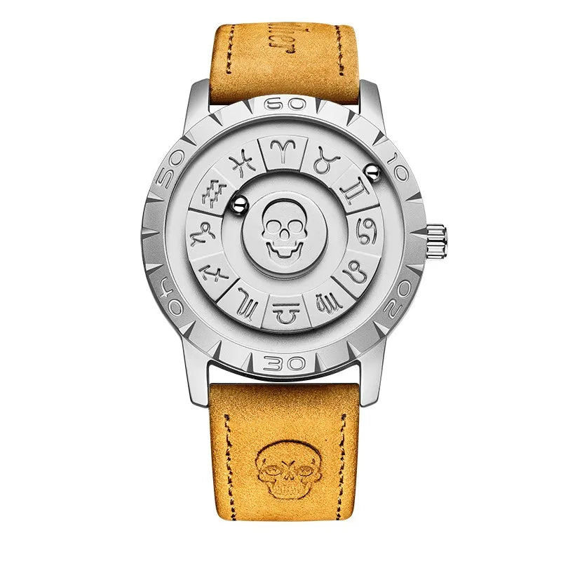 FOXBOX Fashion Leather Watch Men Creative Rolling Pointer Design Watch Men Casual Business Military Men's Quartz WristWatches