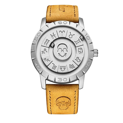 FOXBOX Fashion Leather Watch Men Creative Rolling Pointer Design Watch Men Casual Business Military Men's Quartz WristWatches