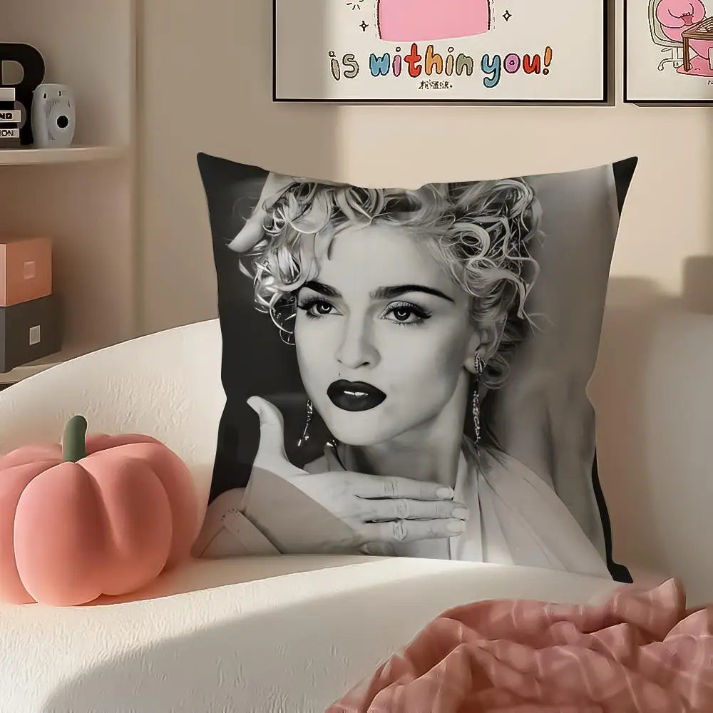 Iconic Pop American Singer M-Madonna Cushion Cover Pillowcase Short Plush Invisible zipper Room Sofa Cushion Cover