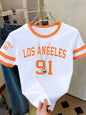 Summer Women's Los Angeles NO.91 Print Round Neck Short Sleeve T-Shirt Summer Graphic Te Jerseys Plus Size Sport T-Shirt Tops