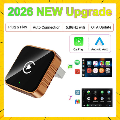 Bezprzewodowy CarPlay Android 2026 Nowy Inteligentny Adapter Samochodowy Bezproblemowy Plug&Play Stabilne połączenie BT WiFi Aktualizacja OTA Pasuje do 99% Pojazdów