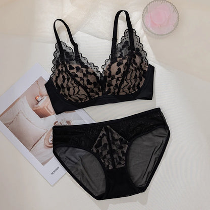 French Sexy Lace Bra and Panty Set for Women, Push Up Wireless Bralette, Comfortable & Breathable Small Chest, Bestseller MOYISU