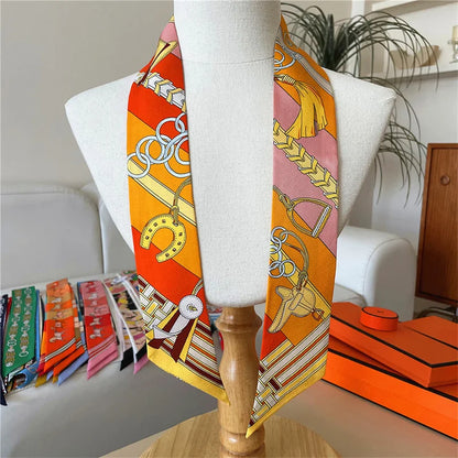 Summer New Animal Design Elephant Female Decoration Twill Silk Scarf Long Ribbon Binding Bag Silk Ribbon Hair Belt Small Scarf