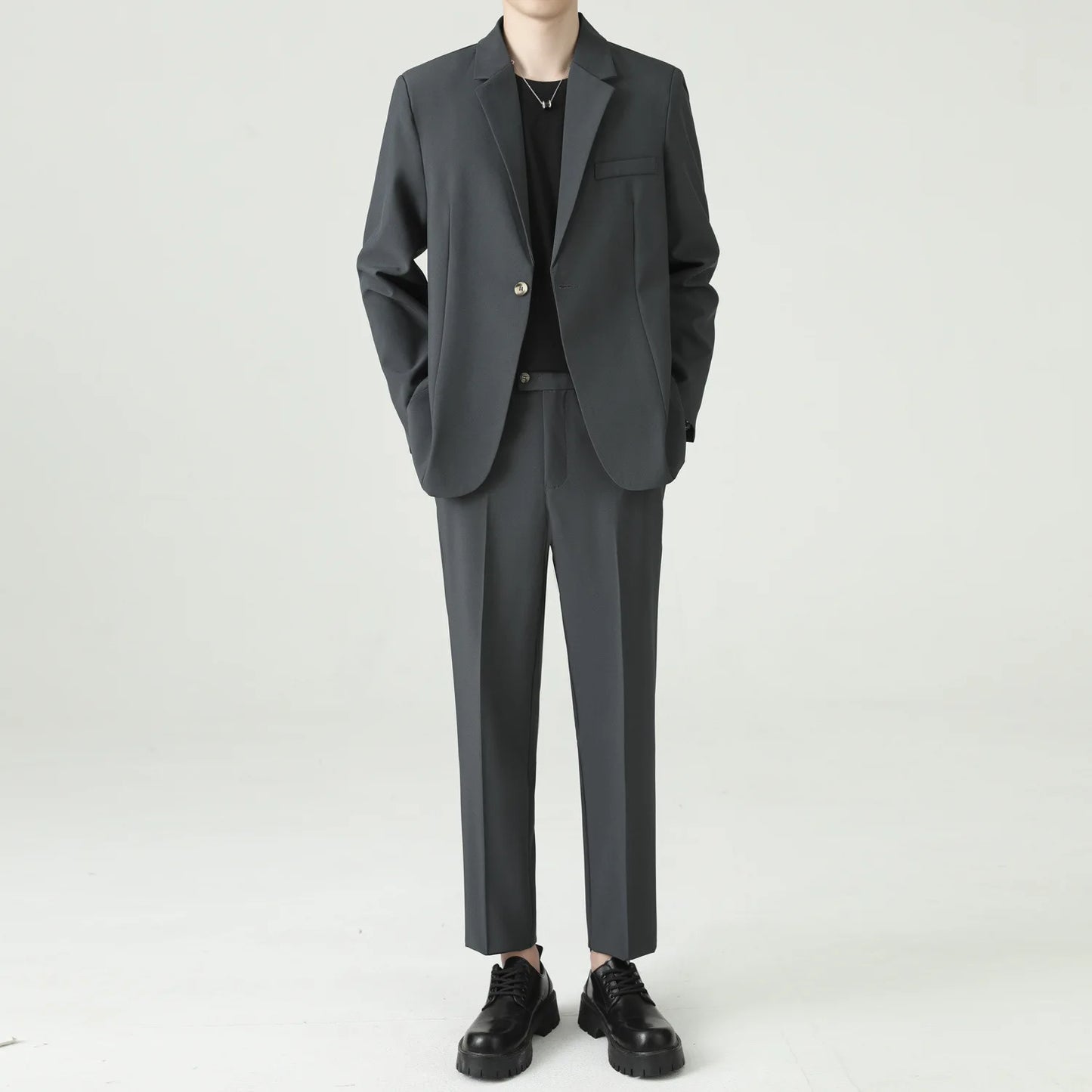 Suits Men's Fashionable Banquet Solid-color Dance Host Casual Wedding Banquet Dress Performance Korean-style Rugged Smart Suit