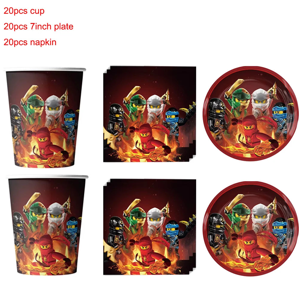 Ninjas Birthday Party Decoration Set Tableware Tablecloth Cup Plate Balloon Cake Topper Candy Boxes Party Favors Supplies Gifts