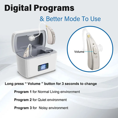 Digital 16-Channel Rechargeable hearing aids Multi-Mode BTE Hearing Aid High Performance Concealed In-Ear for Seniors