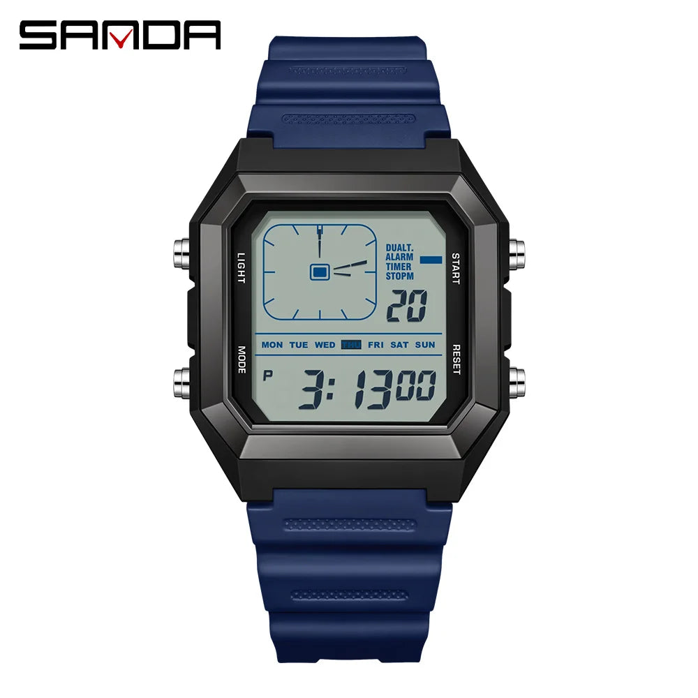 SANDA 6307 Casual Men's LED Electronic Watch Waterproof Sports Alarm Clock Multi functional Student Fashion Electronic Watch