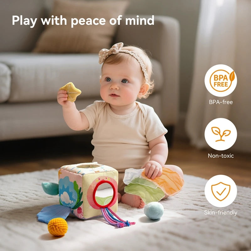 Baby Montessori Toy cotton Magic Tissue Box Finger Exercising Busy Board Game Cloth Book Cartoon Mermaid Puzzle Toy Girl's Gifts