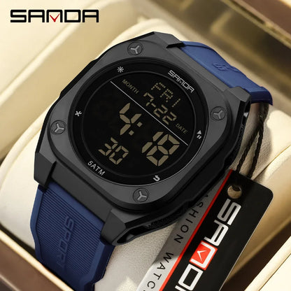 SANDA Digital Watch Multi-function Alarm Clock Luminous Waterproof Silicone Wristwatch Casual Students Electronic Watches
