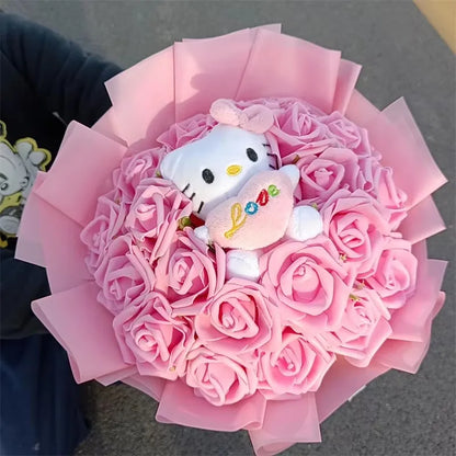 Anime Hello Kitty Cartoon Plush Bouquet Rose Flowers  Soft Plush Doll Home Wedding Decoration Christmas Valentine's Day Gift