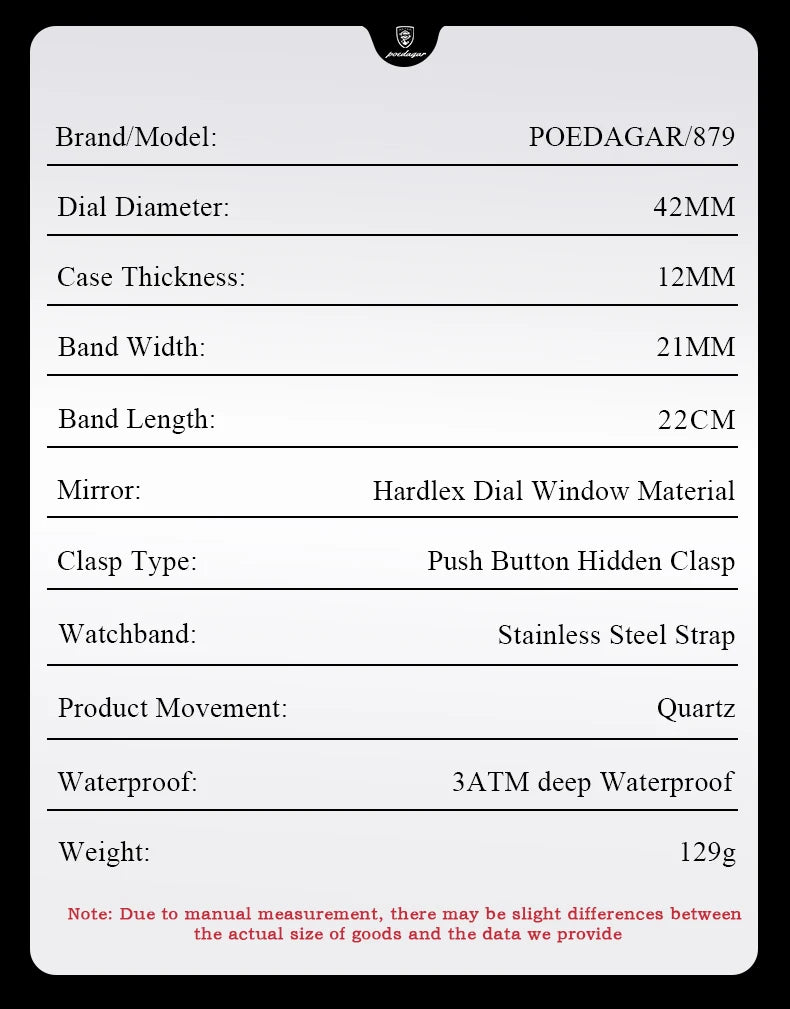 POEDAGAR Top Original Man Wristwatch Waterproof Stainless Steel Luminous Men Clock Chronograph Date Quartz Sports Men's Watches