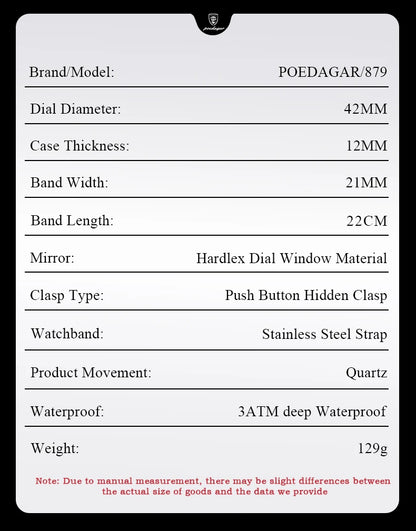 POEDAGAR Top Original Man Wristwatch Waterproof Stainless Steel Luminous Men Clock Chronograph Date Quartz Sports Men's Watches