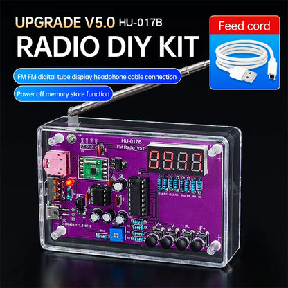 DIY FM Radio Electronic Kit Adjustable Frequency 87-108MHz Practice Soldering RDA5807S Digital Display DIY Soldering HU-017B