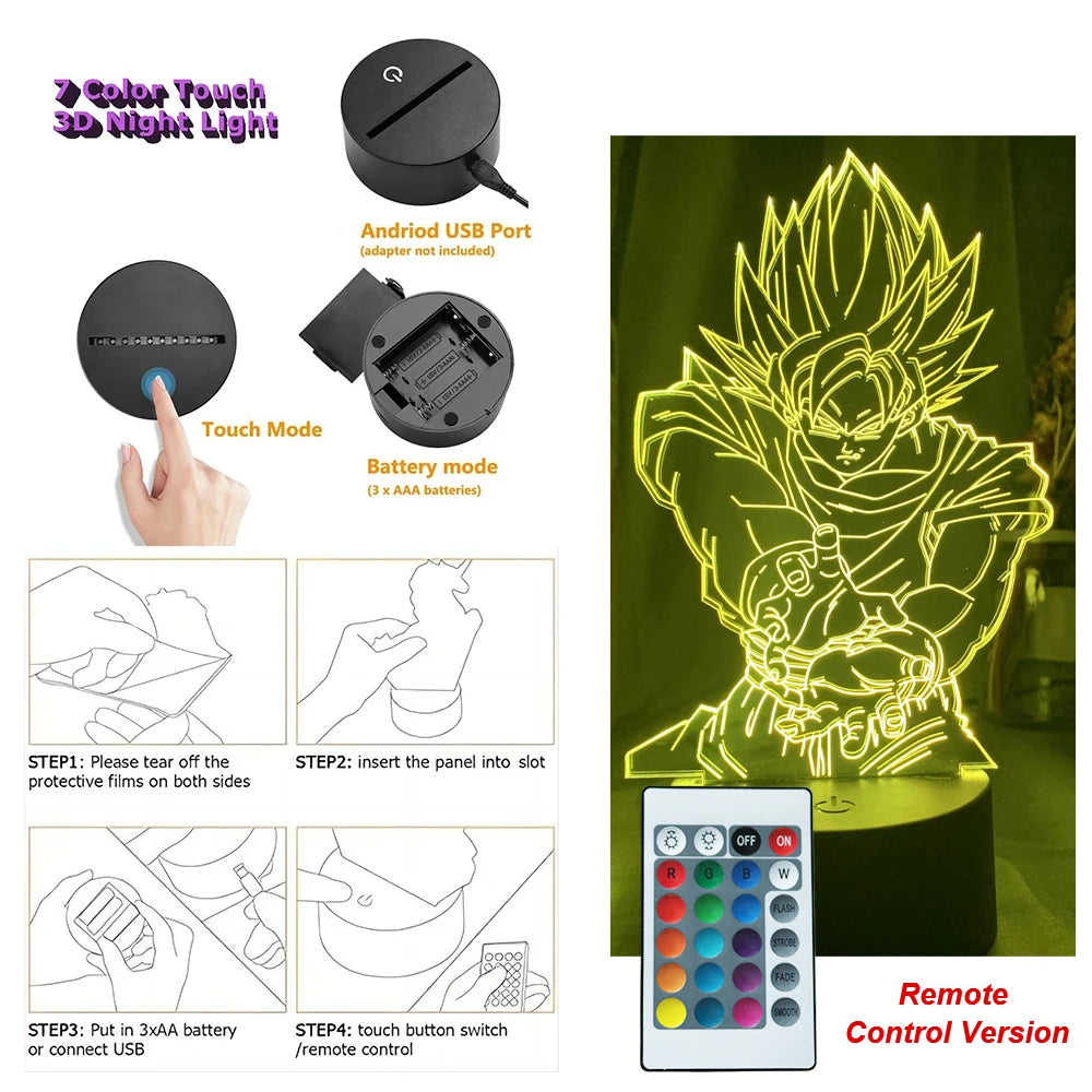 Dragon Ball Z Anime Figures Goku Vegeta Gohan Broly 3D Lamp PVC Action Figures Toys for Children Trunks Buu Super Saiyan Gifts