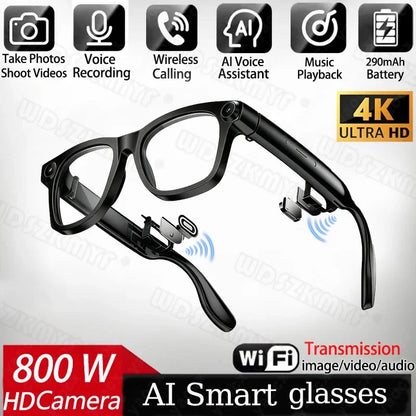 2026 New 4k Smart AI Glasses Video Record MINI Camera for ChatGPT Bluetooth Call Language Translation Music Sunglasses Men