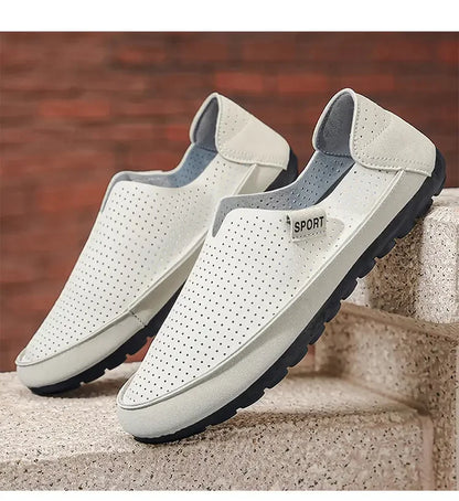 Yellow Breathable Men Loafers Slip On Casual Shoes Summer Hollow Out Driving Moccasins Plus Size 45 Soft Non-slip Flats Footwear