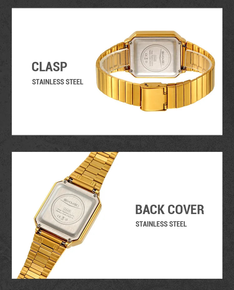 SKMEI 2448 Fashion Men Electronic Watch Vintage Business Luminous Calendar Waterproof Steel Strap Casual Digital Watches for Man