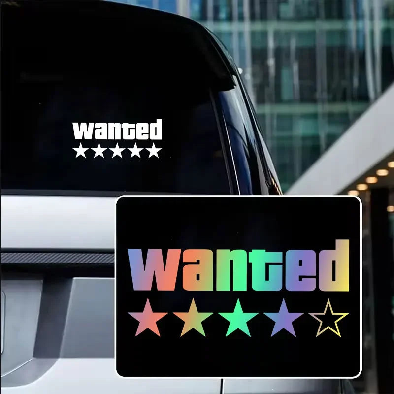 Wanted Star Vinyl Decal - Waterproof Motorcycle Car Scooter Sticker for Fuel Tank Side Panel DIY Decoration