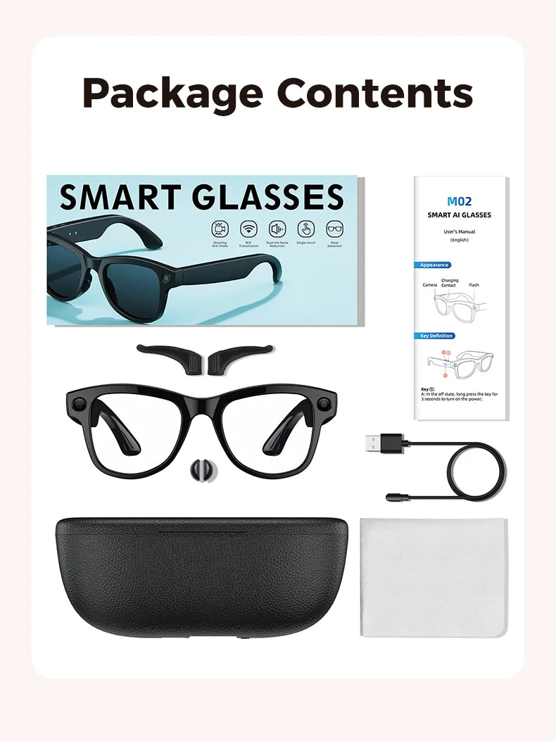 2026 Smart AI Glasses 4K HD Camera M02 Ultra ChatGPT 3600mAh Charging Case Power Bank 32GB Translation Music Video Sunglasses