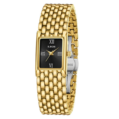 LIGE New Design Ladies Watch Fashion Quartz Wristwatch Silver Simple Square Women Watches Luxury Stainless Steel Folding Clock