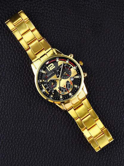 Men's Casual Fashion Quartz Watch Set with Ring Necklace Bracelet Combo Suitable for Daily Wear Perfect Father's Day Gift