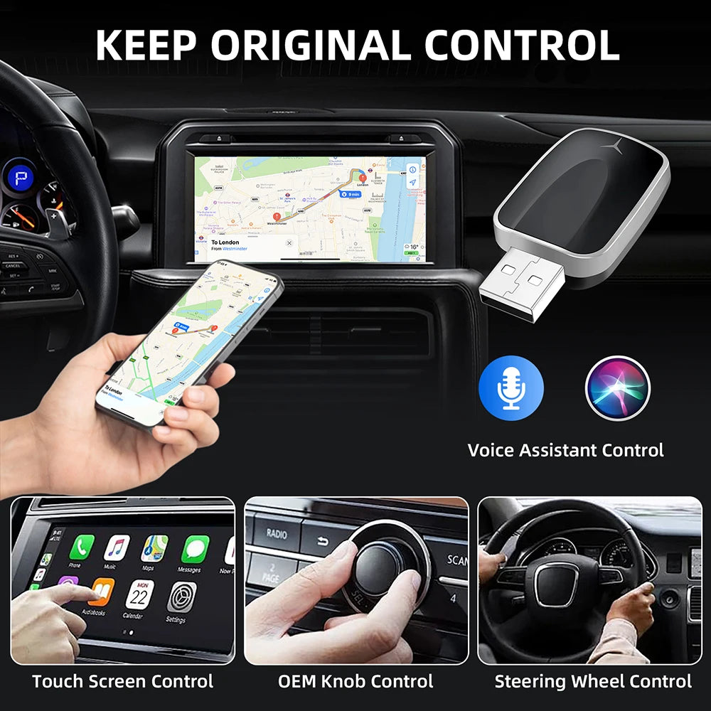 2 in 1 Smart Dongle AI Box Mini Adapter Wired to Wireless Carplay&Android Auto Compatible with 99% of Cars Plug and Play WiFi