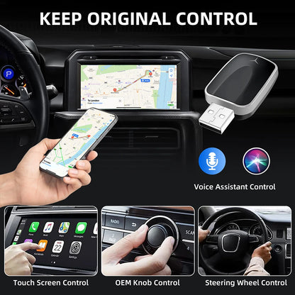 2 in 1 Smart Dongle AI Box Mini Adapter Wired to Wireless Carplay&Android Auto Compatible with 99% of Cars Plug and Play WiFi