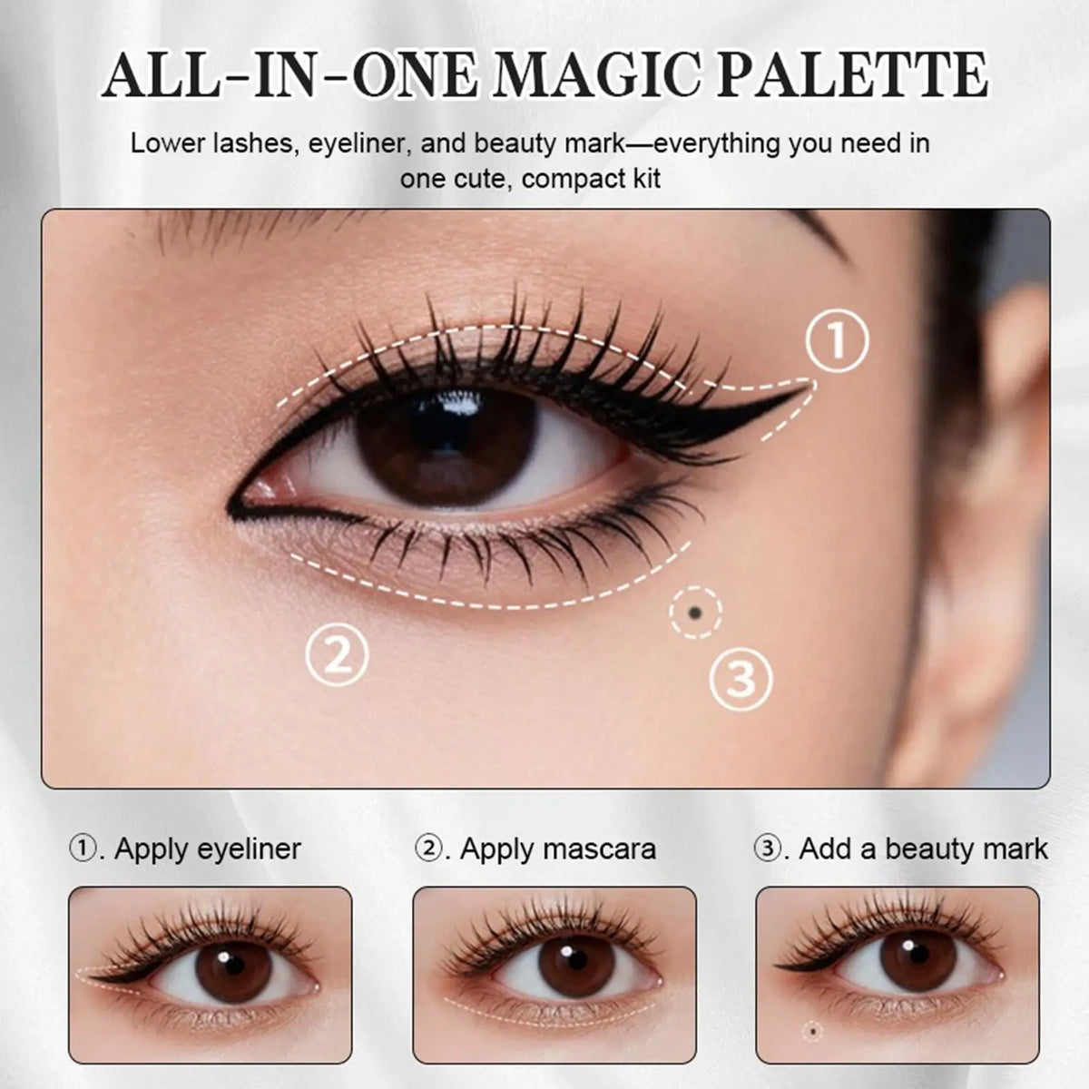 3in1 Portable Eye Makeup Kit For Women Waterproof Smudge Proof Lower Lash Stamp Mark Dotting Pen AndEyeliner