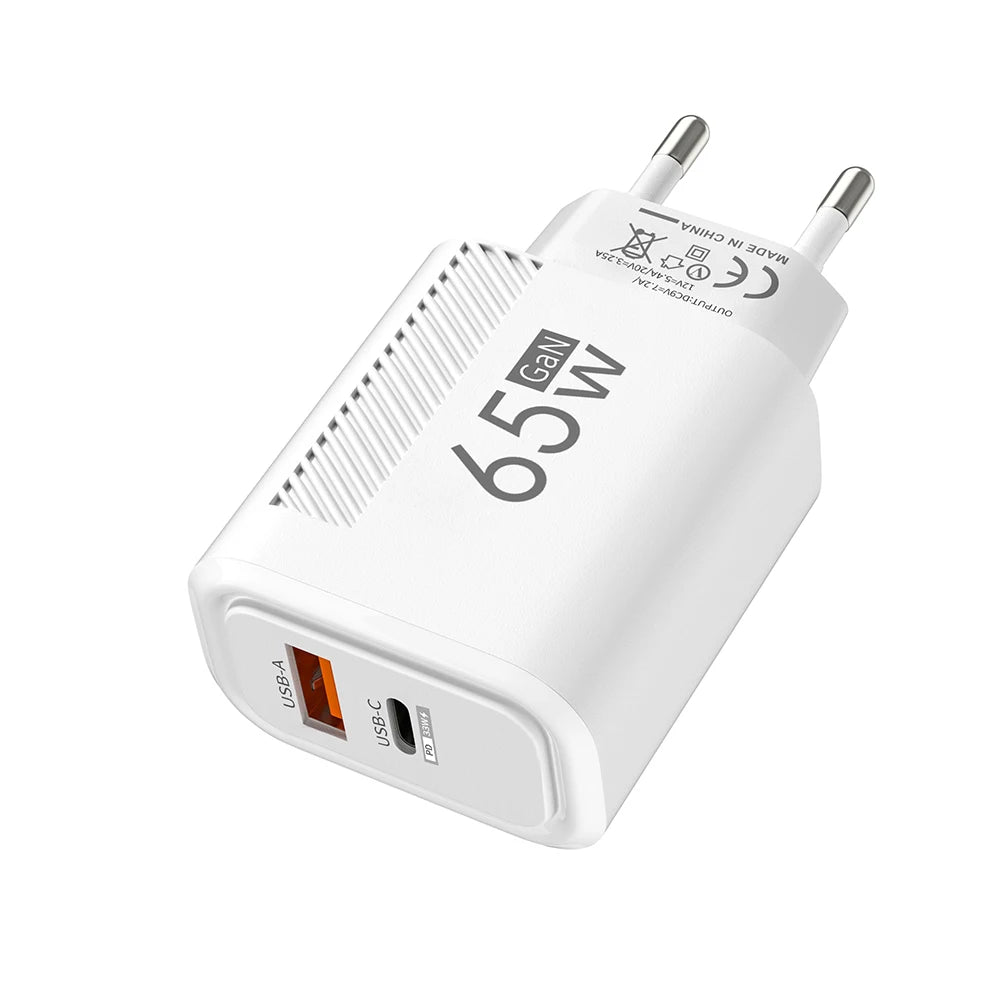 65W GaN Fast Charging USB Type-C Charger US EU Plug USB PD Quick Charge 3.0 Travel Wall Phone Charger Adapter For iPhone Samsung