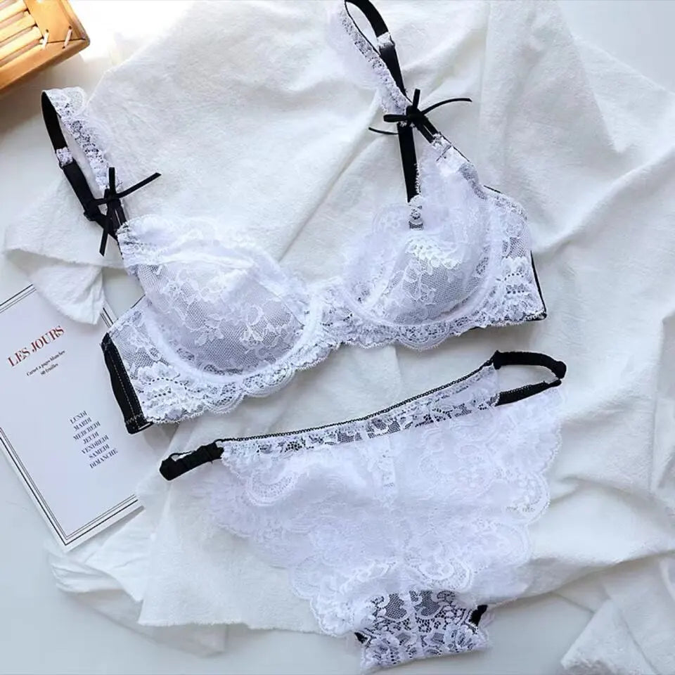 Romantic Atmosphere Lace Minimizer Bra Ultra Thin Sponge Free Wirefree Women Seamless Full Coverage Bust Push Up Set BANERDANNI