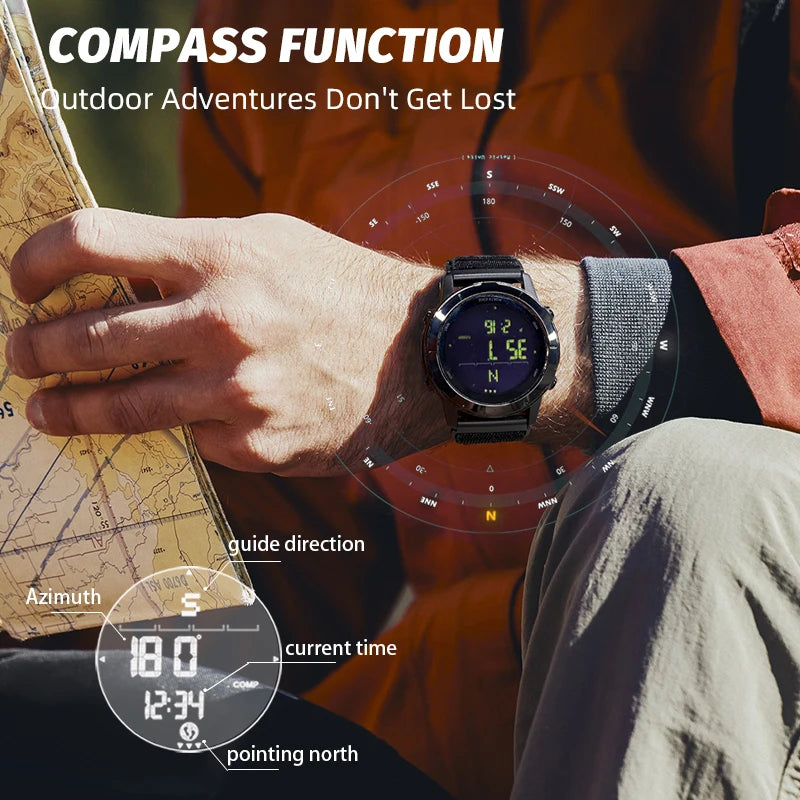 NORTH EDGE 2026 LITECORE Men's Digital Watch Sports Super Light Outdoor Compass Pedometer Waterproof 50M Electronics Wristwatch