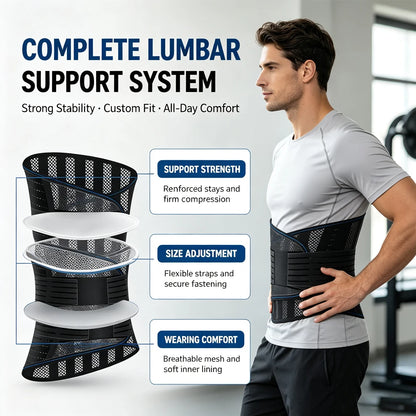 Adjustable Compression Back Support Waist Belt, Breathable Lumbar Brace for Sedentary Office, Handling Labor & Strength Training