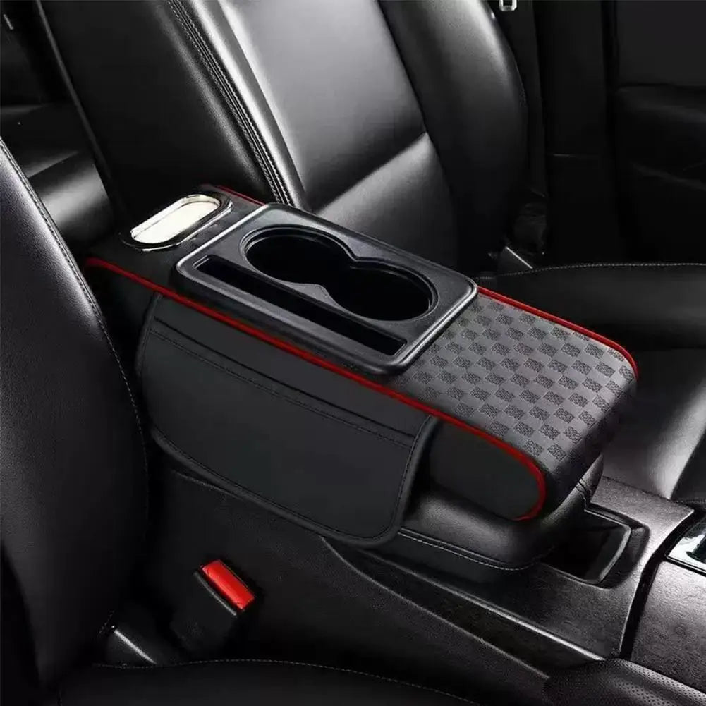 4 in 1 Car Center Console Armrest Cushion Height Increasing PU Leather Tissue Box Cup Holder Storage Pad Universal Fit
