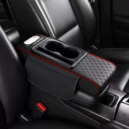 4 in 1 Car Center Console Armrest Cushion Height Increasing PU Leather Tissue Box Cup Holder Storage Pad Universal Fit