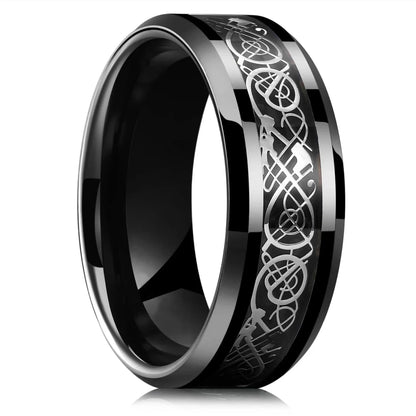 30 Colors Fashion 8MM Men Stainless Steel Celtic Dragon Rings Inlay Carbon Fiber Rings For Men Women Wedding Party Jewelry Gifts