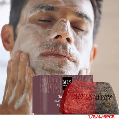 1/2/4/6pcs Handmade Whitening Sandalwood Men'S Soap, Deeply Cleanses The Body, Moisturizes The Face, And Is Gentle And Shiny