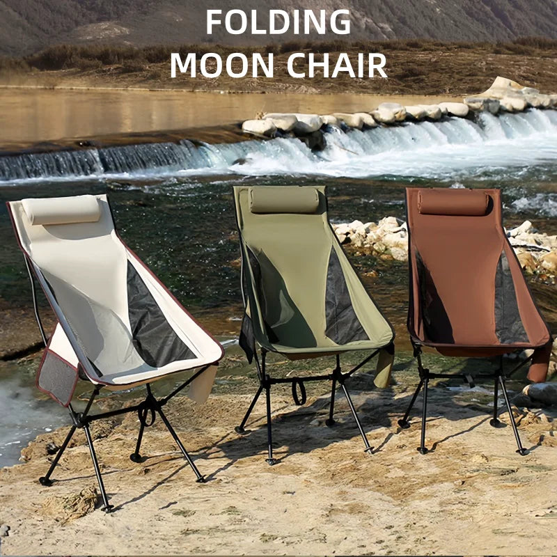 Portable Folding Moon Chair Outdoor Camping Aluminum Alloy Fishing Chair Beach Picnic Cup Bag Ultralight Folding Travel Chair