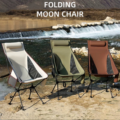 Portable Folding Moon Chair Outdoor Camping Aluminum Alloy Fishing Chair Beach Picnic Cup Bag Ultralight Folding Travel Chair