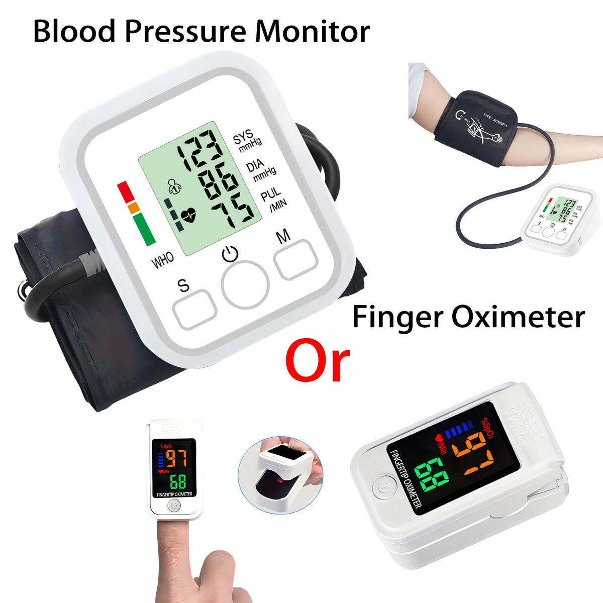 Digital Blood Pressure Monitor Or Finger Pulse Oximeter Automatic Tonometer Heart Rate Detector Household Medical Health Monitor
