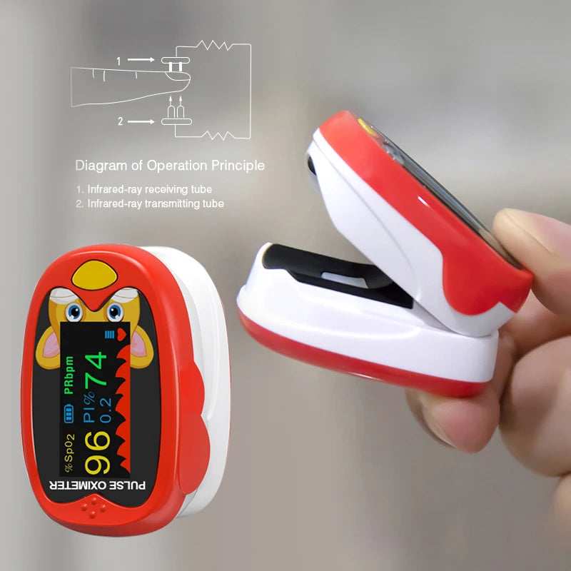 Rechargeable Child Finger Pulse Oximeter TFT Display Strap Lanyard Blood Oxygen Saturation Meter Children Kids Oximetro SPO2