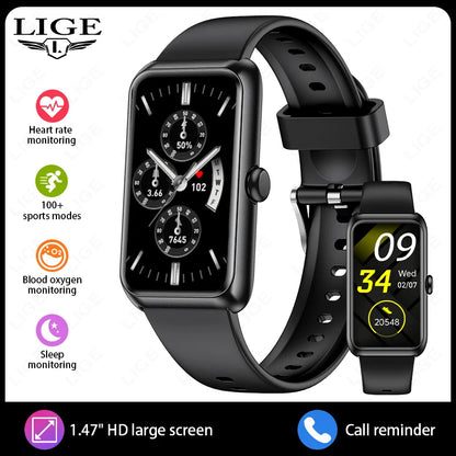 LIGE Fashionowy Smartwatch z Pełnym Ekranem Dotykowym Męski Damski Przypomnienie o Połączeniach Bransoletka Damska 100+ Trybów Sportowych Monitor Tętna Smartwatch