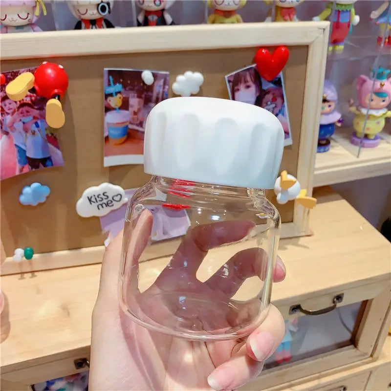 300ml Mini Glass Water Bottle Heat Resistance Transparent Drinking Bottles Cute Juice Coffee Milk Tumblers for Kids Student