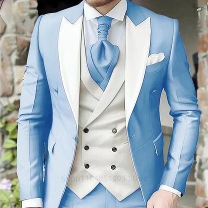 Pink Men's Elegant Peak Lapel Tuxedo 3-Piece Suit with Blazer Vest And Pants Set for Formal Business Prom Grooming