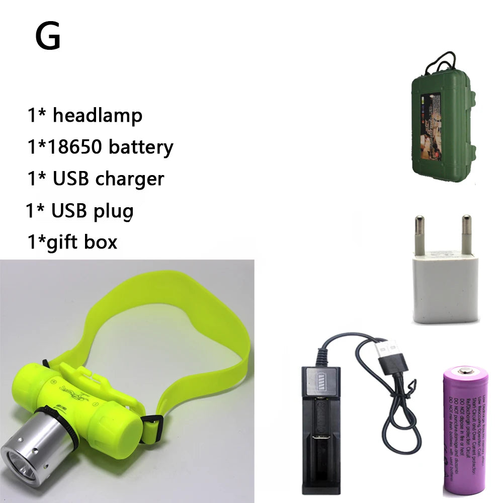 3800 Lumen Underwater Diving Headlight T6 Headlamp LED Waterproof Swimming Dive Head Light Torch Lamp Lighting Tactical Flash